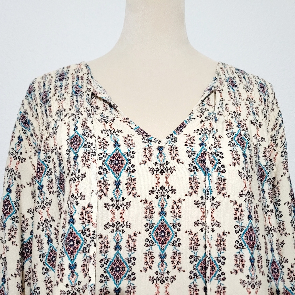 Artesia Floral Boho Blouse Tunic V-neck 3/4 Sleeve With Tassels Woman's Size XL - Picture 2 of 13